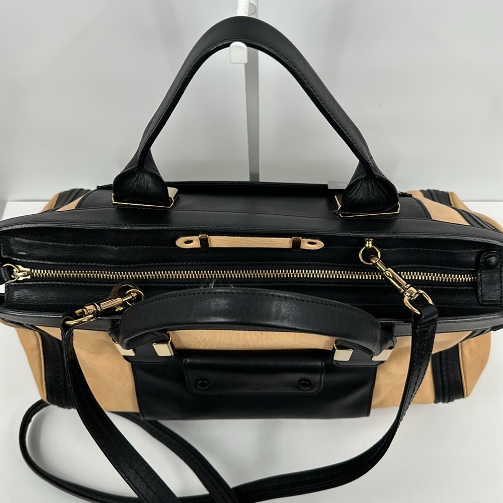 Authenticated Chloe 2 Way Alice Large Handbag - Tan/Black - Picture 13 of 16